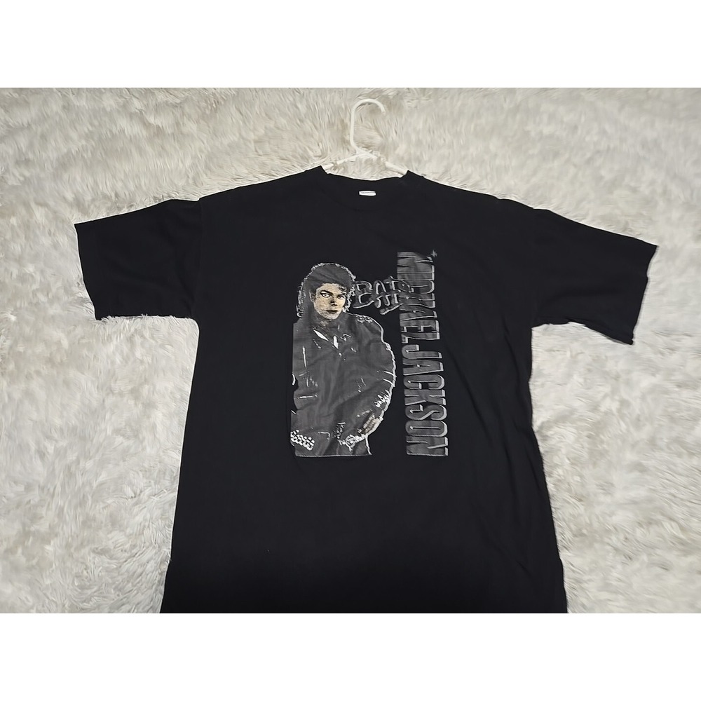 Vintage 80s Michael Jackson BAD M T-Shirt Prince Pop KING OF POP Faded Black